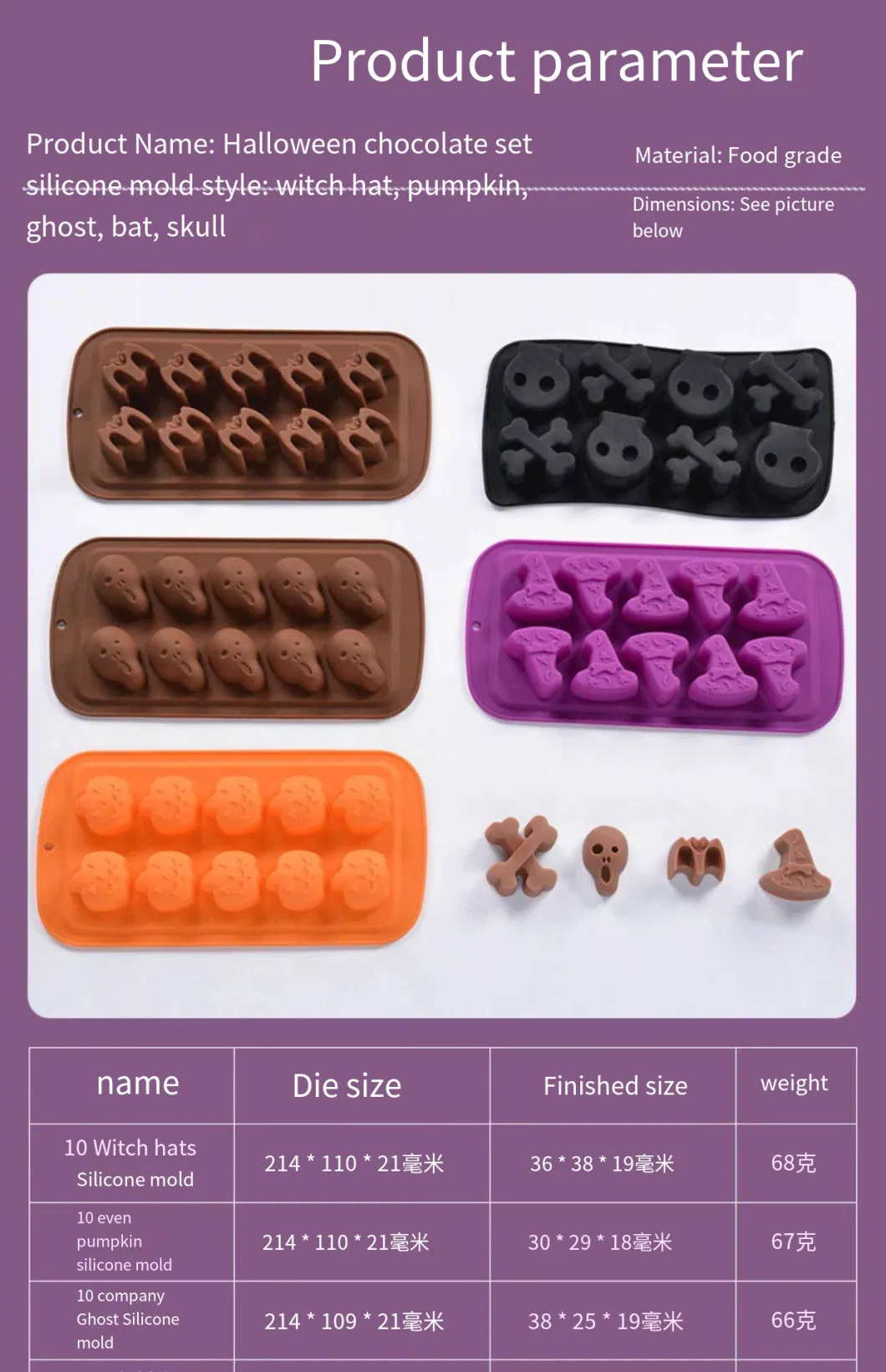 Halloween Chocolate Silicone Mold Pumpkin Skull Bat Ice Cube Custard Pudding DIY Candy Baking Mold